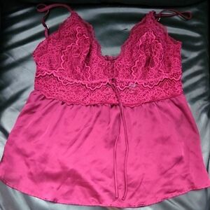 Victoria's Secret Chantilly Wine lace Satin Babydoll Limgerie Top  Sz L